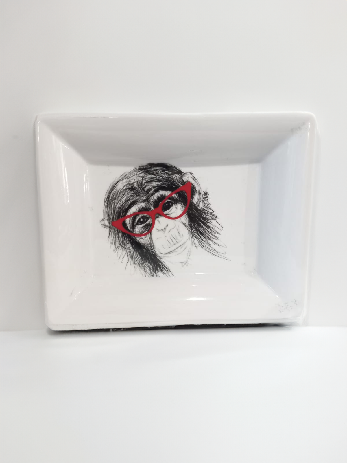 PORCELAIN MONKEY ASHTRAY RED