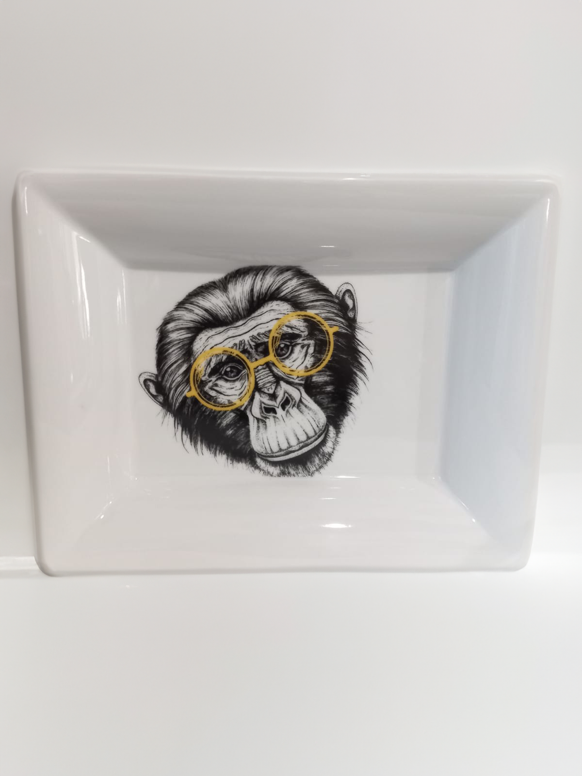 PORCELAIN MONKEY ASHTRAY YELLOW